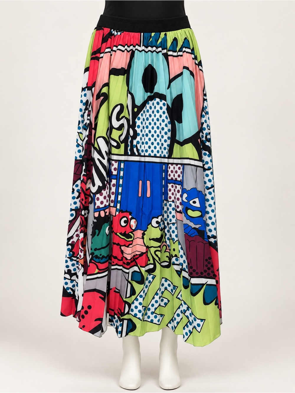 Bold Graphic Multi-Color Pleated Maxi Skirt
